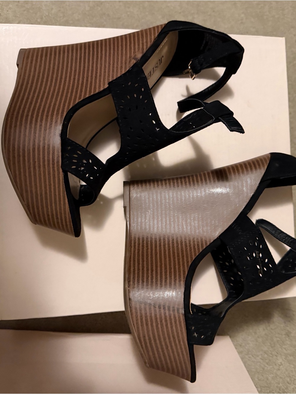 Black Suede Platform Wedge Sandals - Women